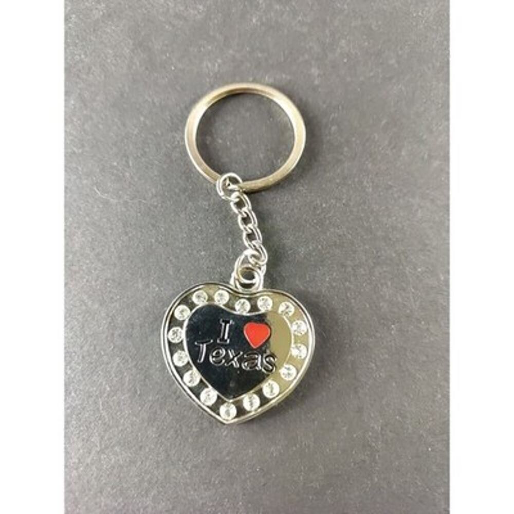 I Love Texas red Heart Keychain Rhinestones